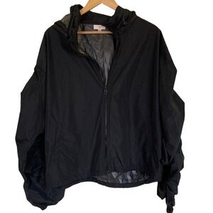 Body & Sol Women's Black Hooded Zip Front Jacket Size XXL Ruched Sleeve Athletic
